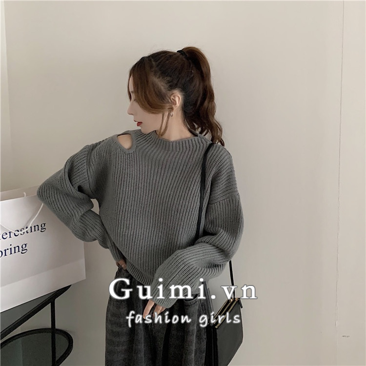 Áo Len Tay Dài Trễ Vai Form Rộng Với 3 Màu Sắc Chọn Lựa