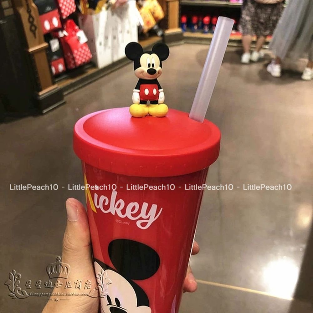 Ly nhựa uống nước Disney thon dài có kèm ống hút nổi 3D hình Car Olaf Mickey cho trẻ em