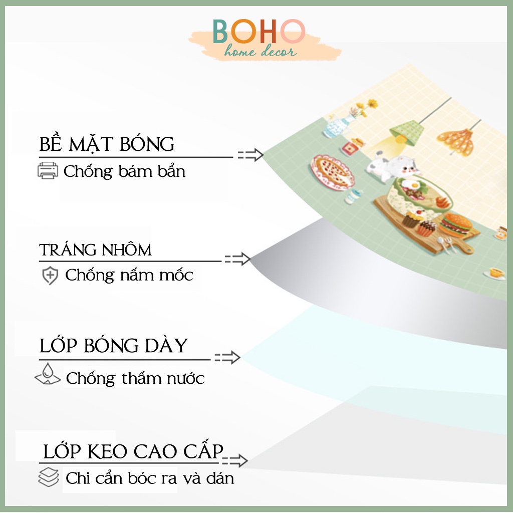 Giấy dán bếp cao cấp, giấy dán tường bếp, mặt bếp có sẵn keo, tự dán dễ dàng