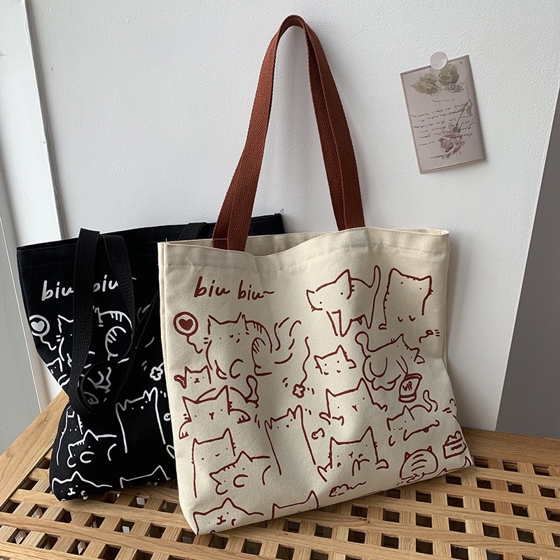 Túi vải tote canvas có khoá zip kéo chắc chắn đựng được sách vở A4