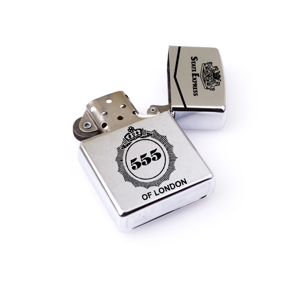 Bật zippo bạc, hộp quẹt Satin Chrome 555 vỏ dày hàng Mỹ- KenZ