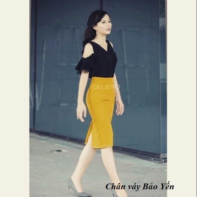 Chân váy bút chì màu vàng xẻ sau công sở ( sẵn size) - M55