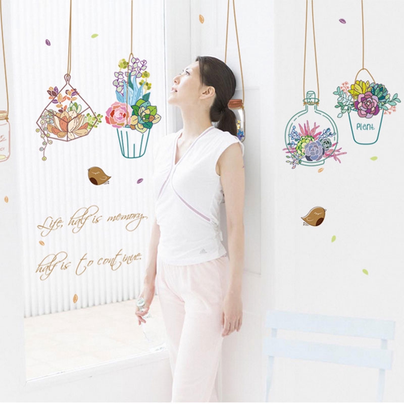 Miếng dán trang trí tường họa tiết chậu hoa xinh xắn