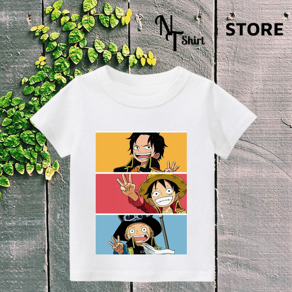 Áo thun trẻ em in hình Chibi LUFFY ACE SABO One Piece, Áo cotton mặc mát thoải mái NTShirt