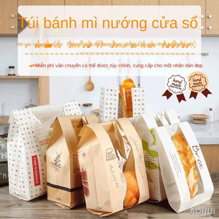 🌈Dụng cụ làm bánh🌈Túi nướng 450g100 miếng Bánh mì nướng Túi Mở cửa sổ tráng Bánh mì nướng Ziplock Túi giấy Kraft bao b