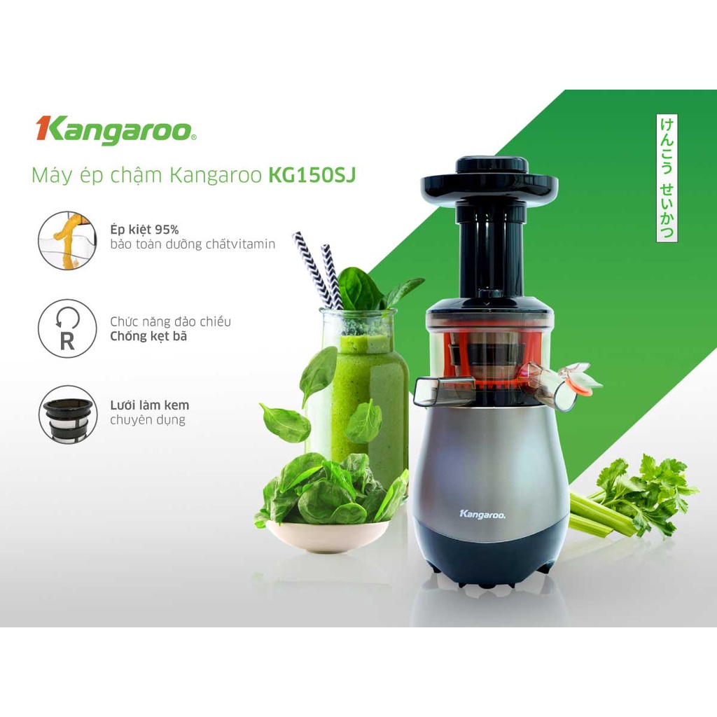 Máy ép chậm ép trái cây Kangaroo mạnh mẽ đảo chiều chống tắc nút nhấn 2 chế độ dễ sử dụng KG150SJ