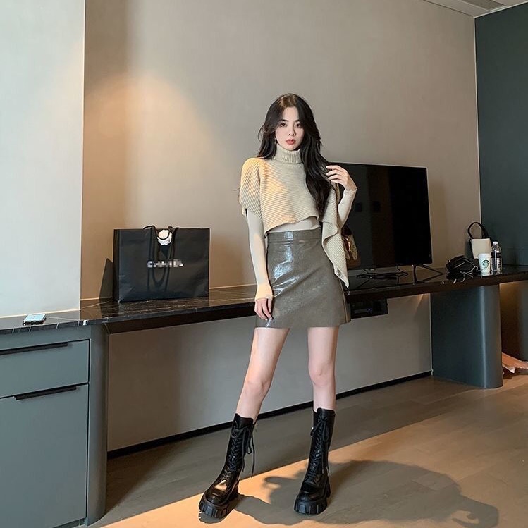 Porozi Áo choàng  len cổ lọ phong cách Hàn Quốc thời trang