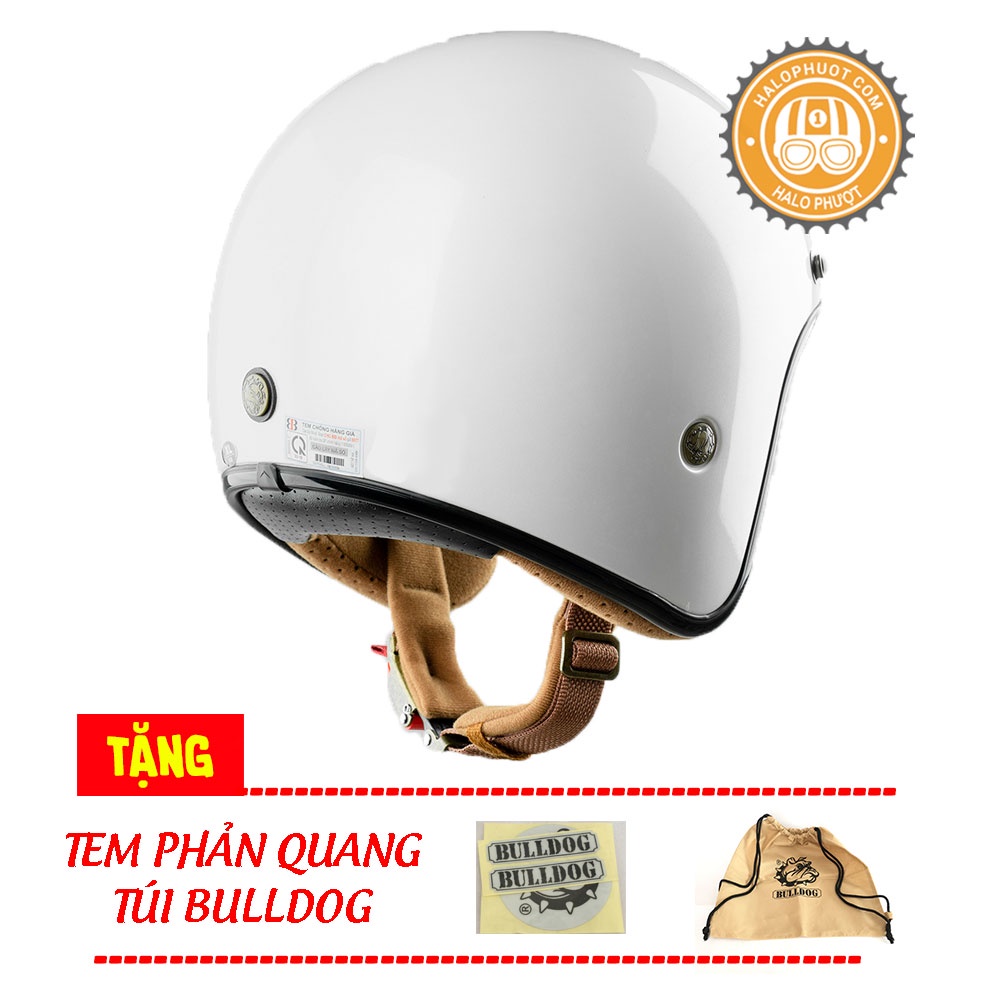 Mũ bảo hiểm 3/4 Bulldog 4U Trắng (tặng túi vải, balo rút, tem phản quang)