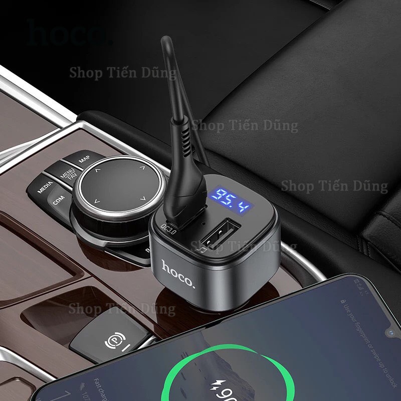 Tẩu Sạc Xe Hơi Hoco E67 - Bộ phát sóng FM Bluetooth trên ô tô hoco E67 Fighter QC3.0 (Đen)