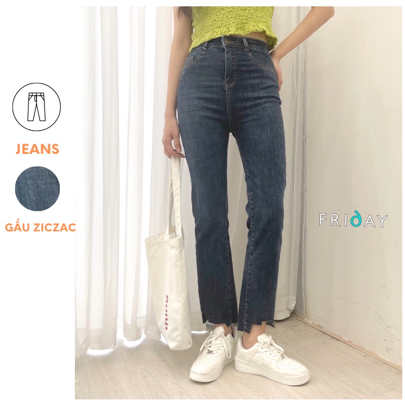 Quần slimfit jeans cạp cao nữ gấu quần ziczac FRIDAY 2BC206JX