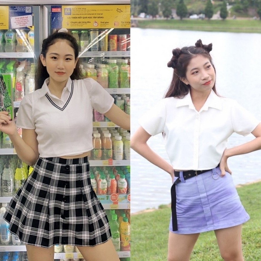 DALLA Áo sơ mi nữ trắng trơn tay ngắn croptop (SM1)