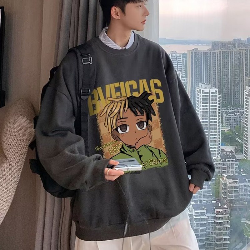 Áo Sweater Tay Dài Cổ Tròn Dáng Rộng In Họa Tiết Hoạt Hình Phong Cách Hip hop Thời Trang Mùa Thu Cho Nam