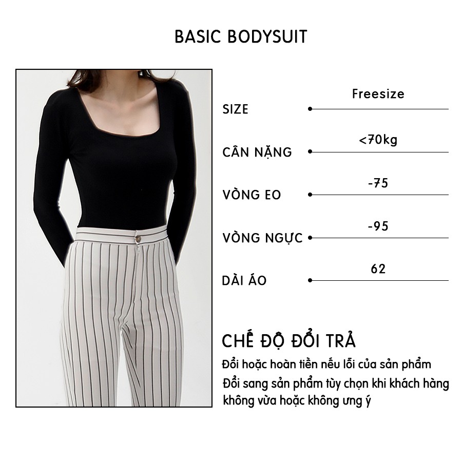 Áo Bodysuit ôm trơn cổ vuông dài tay nữ BASIC LEVIR | BigBuy360 - bigbuy360.vn