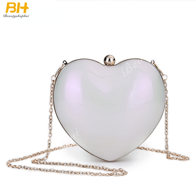 Túi Đeo Vai Cầm Tay Bằng Acrylic Phối Dây Xích Trang Trí Hình Trái Tim Thời Trang 2022 Dành Cho Nữ