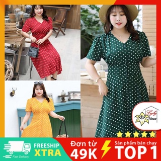 Váy nữ đẹp họa tiết chấm bi dáng xòe dành cho người mập bụng từ 45 đến 85kg