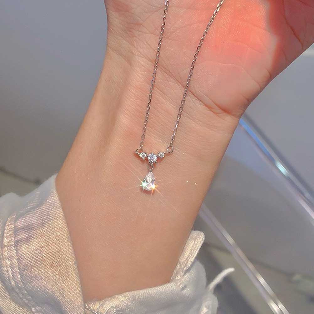 Vòng cổ Bạc Mặt Hình Giọt Nước Đính Đá Pha Lê Thời Trang Cho Nữ