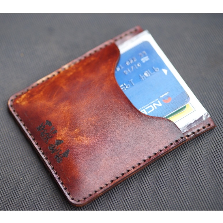 Ví nam Mini Nam Nữ RAM Leather Handmade Da Bò Italia Vegtan Nâu Đỏ