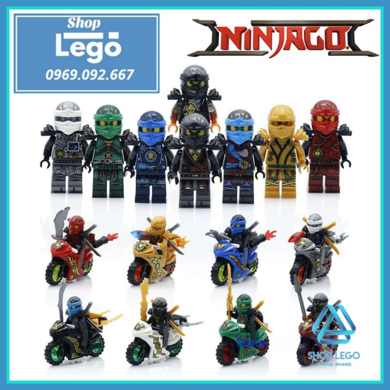 Xếp hình Ninjago nhân vật Zane - Kai - Jay - Cole Nya - Lloyd tặng kèm xe moto Lego Minifigures LeLe 31050