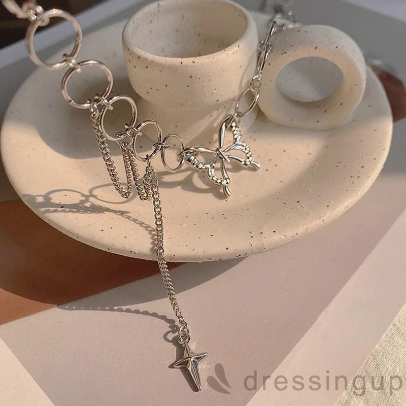 DRE-Women Butterfly Choker Necklace, Silver Adjustable Collarbone Necklace, Wife/ Girlfriend