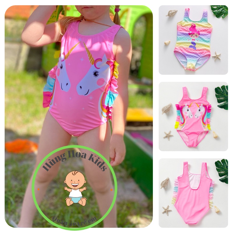 Bikini, đồ bơi cho bé, bikini bé gái liền thân cao cấp ngựa pony tiên cá Hùng Hoa Kids size từ 2 đến 10 tuổi