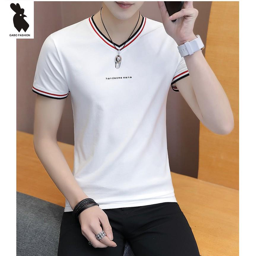Áo thun nam ngắn tay cổ tim body phong cách hàn quốc cao cấp ATN06-Trắng - hình thật