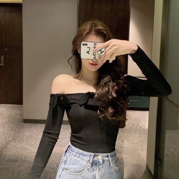 Áo thun COZOK nữ tay dài trễ vai đính nơ thời trang