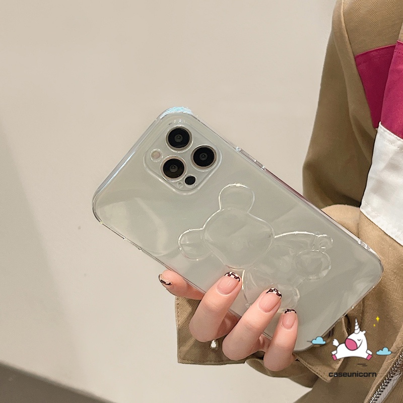 Ốp Điện Thoại Tpu Mềm Trong Suốt Hình Gấu 3D Cho Iphone 11 12 13 14 Pro Max Xr 6 6S 7 8 14 Plus X Xs Max Se 2020