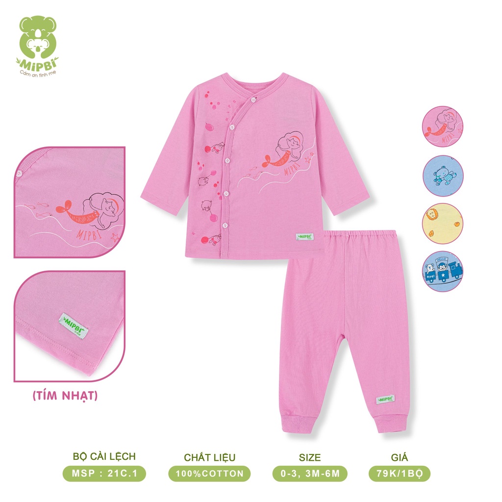 Sét 3 bộ quần áo sơ sinh Mipbi cùng màu dài tay chất liệu 100% COTTONGCHÍNH HÃNG Bộ quần áo sơ sinh dài tay