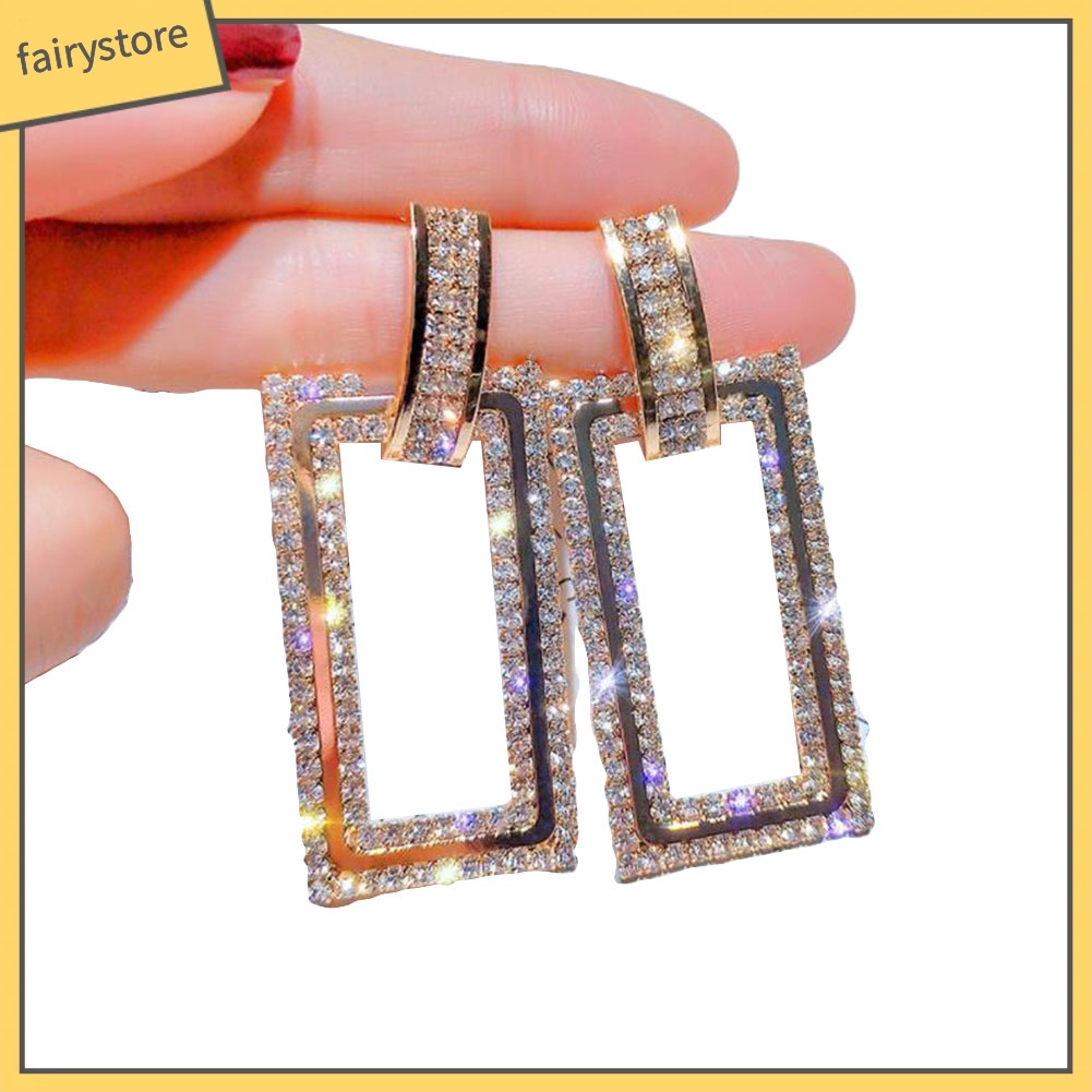 Hoa Tai Dáng Dài Mặt Hình Chữ Nhật Cho Nữ