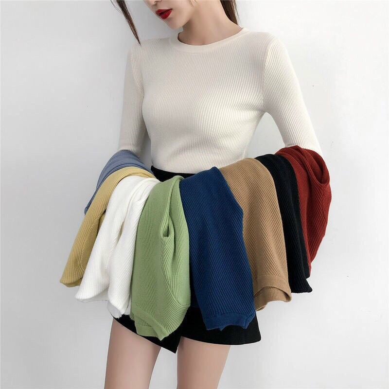 Áo thun tăm body,dài tay cổ tròn trẻ trung nữ tính