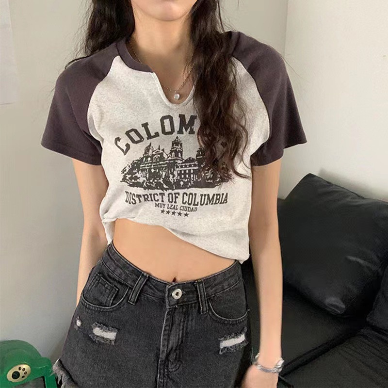 Áo Crop Top Cổ Tròn Tay Ngắn In Hình Thời Trang Mùa Hè Dành Cho Nữ 2022
