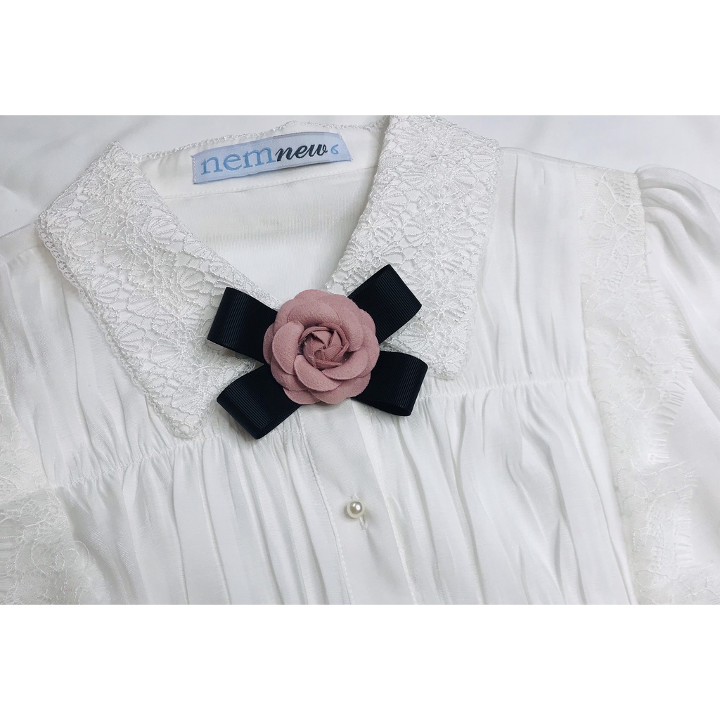 Cài áo hoa trà , tag cài nơ hoa handmade cao cấp ib chọn màu hoa