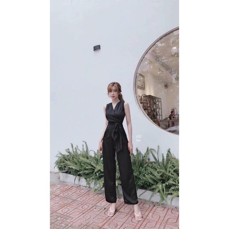 TTL-Video ảnh thật, jum ống rộng cổ chữ V cột nơ eo có mút ngực sexy màu nude, đen trắng cực tôn da dáng