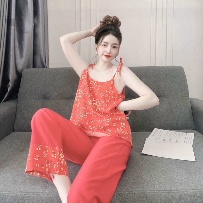 Đồ bộ hoa dài mặc nhà mặc ngủ, Đồ bộ hai dây mặc nhà dài, áo dây quần dài có túi nhiều màu