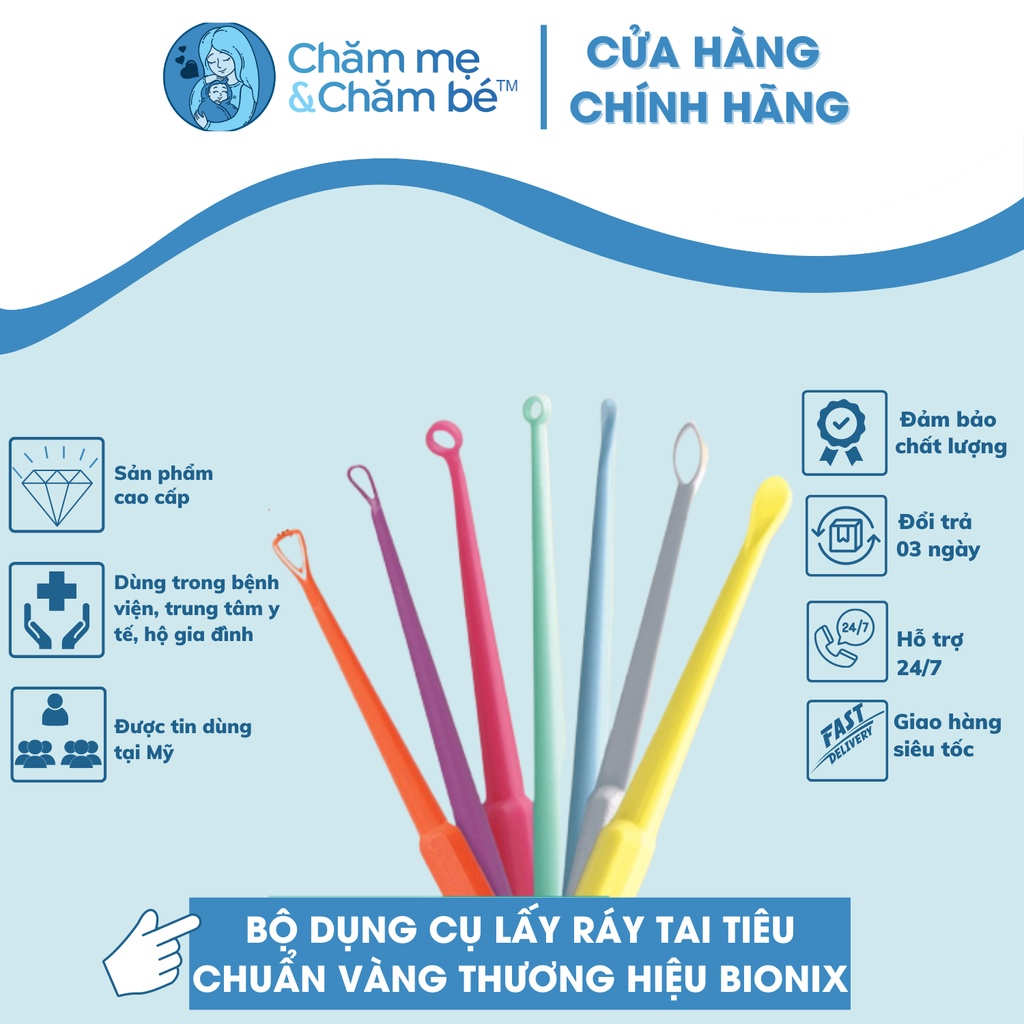 Bộ Dụng cụ lấy ráy tai tiêu chuẩn vàng Safe Ear Curettes ™ - Chính hãng BIONIX, Mỹ - Bộ 7 món
