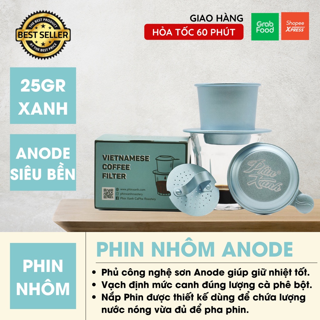 Phin Pha Cà Phê Phin Màu Anode Cao Cấp có vạch định mức, Phin Cafe dày giữ nhiệt tốt - Phin Nhôm Cafe Cao Cấp Phin Xanh