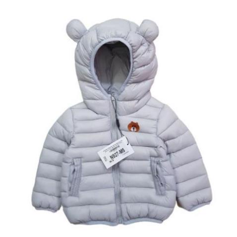 N927-M5- Áo phao bé trai, dài tay, siêu nhẹ, thêu gấu, màu ghi, size bé 1-5