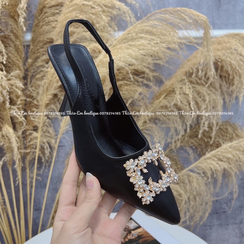 Giày cao gót mũi nhọn đính hoa đá 7 phân gót nhọn