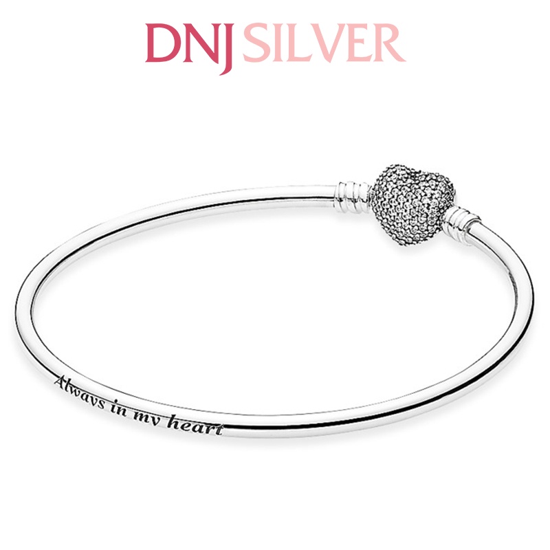 Vòng charm bạc 925 cao cấp - Mẫu vòng Always in My Heart Silver Bangle, có thể mix thêm hạt charm vào vòng theo ý thích