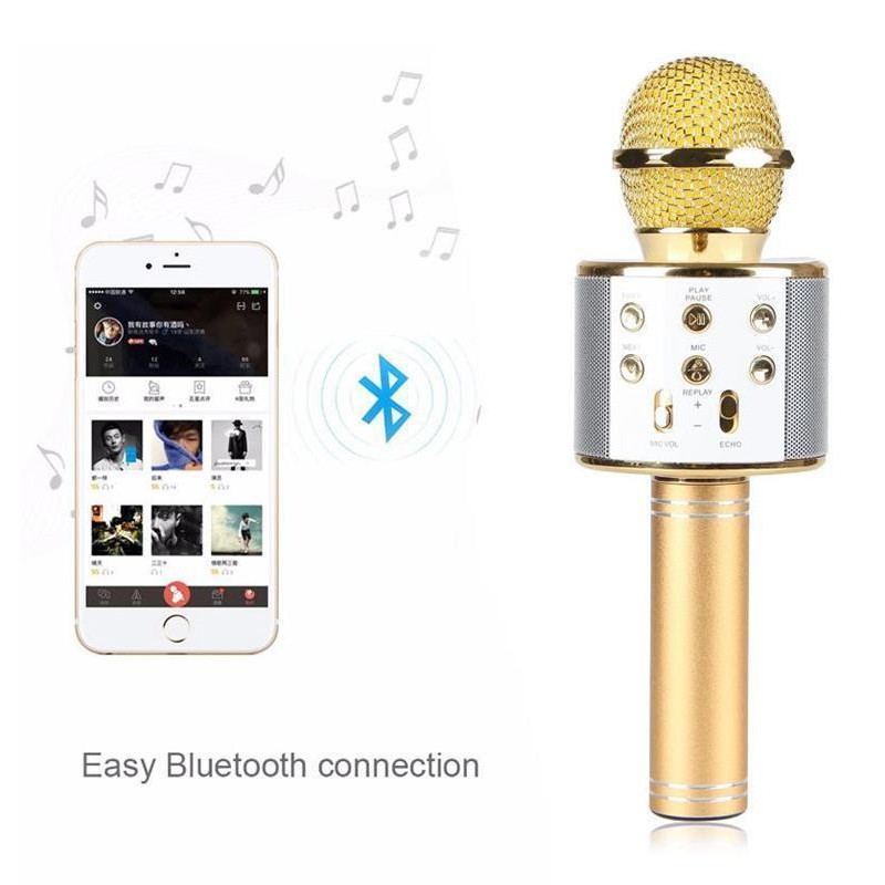 Micro Karaoke Kiêm Loa Bluetooth WS - 858 Tiện Dụng Chất Lượng Cao- Âm Chuẩn Hút Mic Có Ghi Âm Giọng Hát