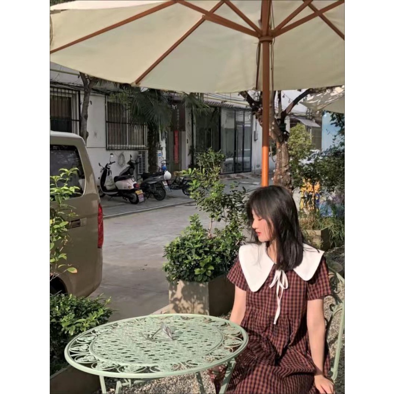 CÓ SẴN Váy/ Đầm suông cổ búp bê bánh bèo họa tiết caro - 3 ẢNH THẬT Ở CUỐI