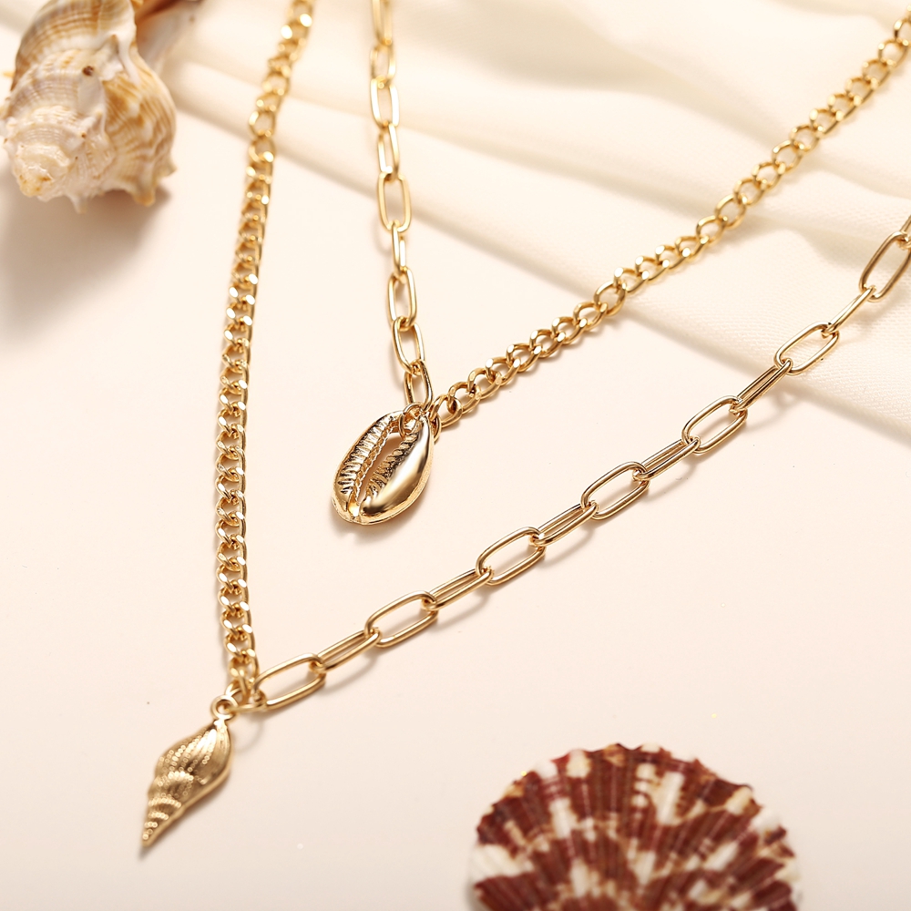Dây Chuyền Nhiều Lớp Phối Mặt Vỏ Sò/Ngọc Trai Nhân Tạo Độc Đáo Thời Trang Cho Nữ