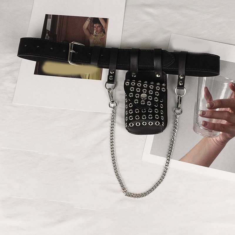 Túi Đeo Hông Giả Da Kèm Dây Đeo Sợi Xích Thời Trang Cá Tính Cho Nữ