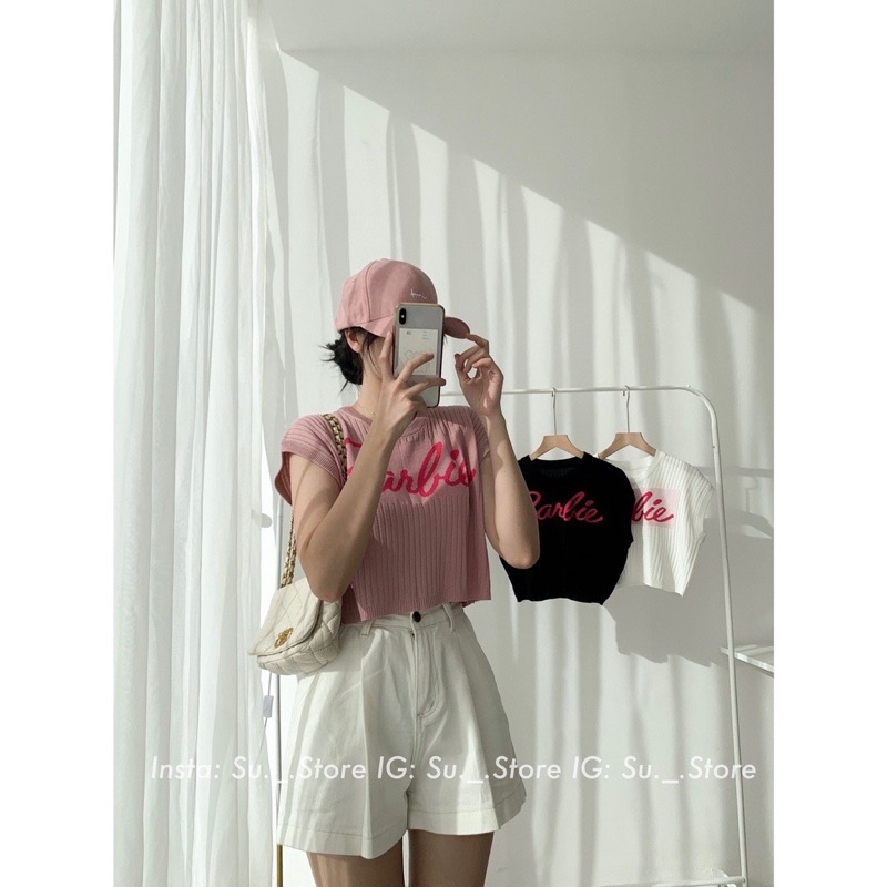 Áo thun len 3 lỗ monterghi chữ Barbie siêu hot
