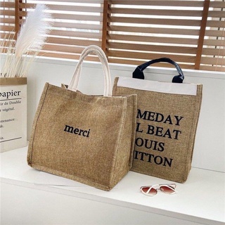 Túi cói tote merci túi xách tay đi biển