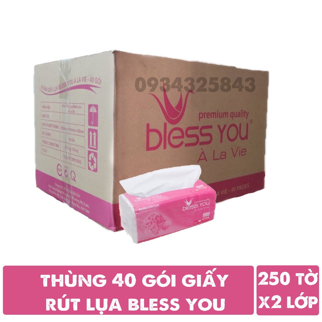 [Giá sỉ] Thùng 40 gói giấy rút lụa Bless You Alavie cao cấp - 250 tờ x 2 lớp