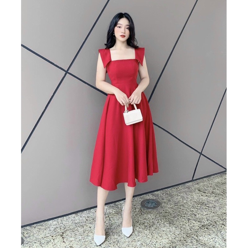 Đầm tết đỏ dạo phố cực xinh chất vải mềm mịn thiết kế may 2 lớp có mút ngực mã [KIMY] | BigBuy360 - bigbuy360.vn