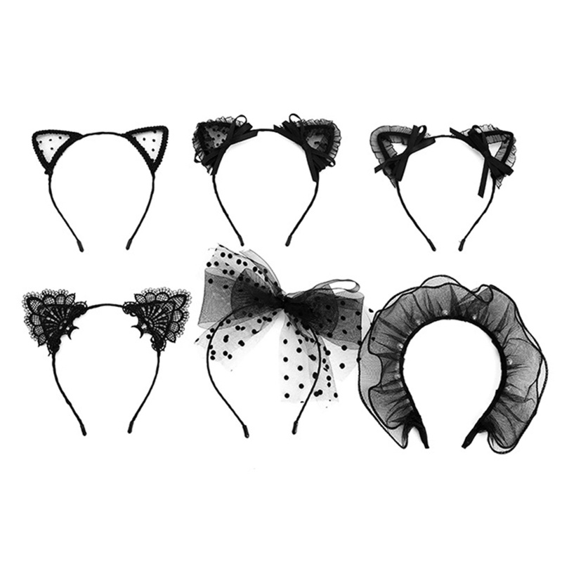 Băng Đô Cài Tóc Hình Tai Mèo Phối Ren Phong Cách Ngọt Ngào Xinh Xắn