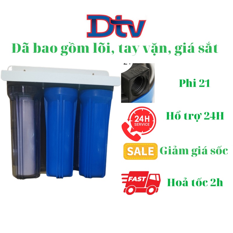 Bộ lọc nước 3 cốc, lọc nước sinh hoạt đầu nguồn 10inch ren 21- DTVSHOP