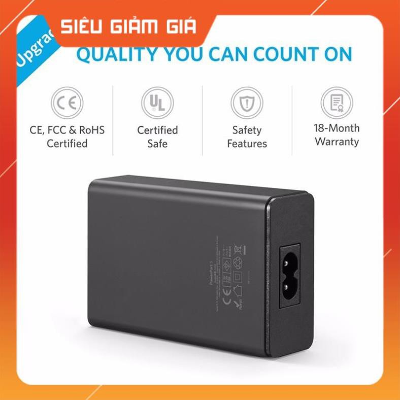 óc củ sạc nhanh 25W 5 cổng USB công nghệ PowerIQ hiệu Anker PowerPort 5 Lite (sạc nhanh Max 2.4A / Port) - Chính hãng